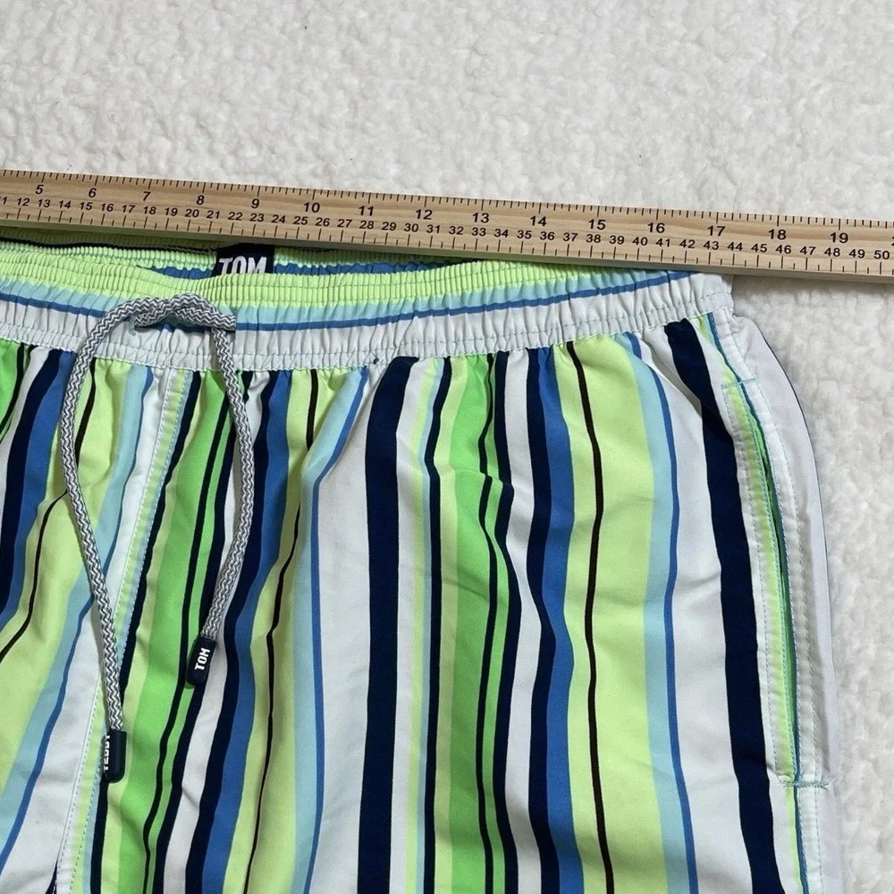Tom & Teddy Swim Trunks Mens XXL Striped Polyester Green Blue Striped